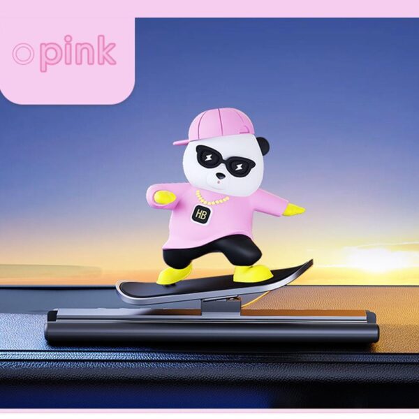 a pink panda on a skateboard
